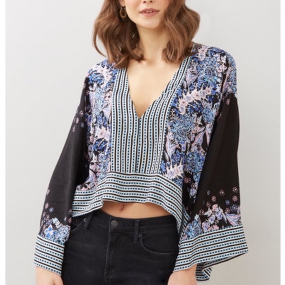 Free People Mixed Print Top in Black Combo, Size M - Picture 7 of 17